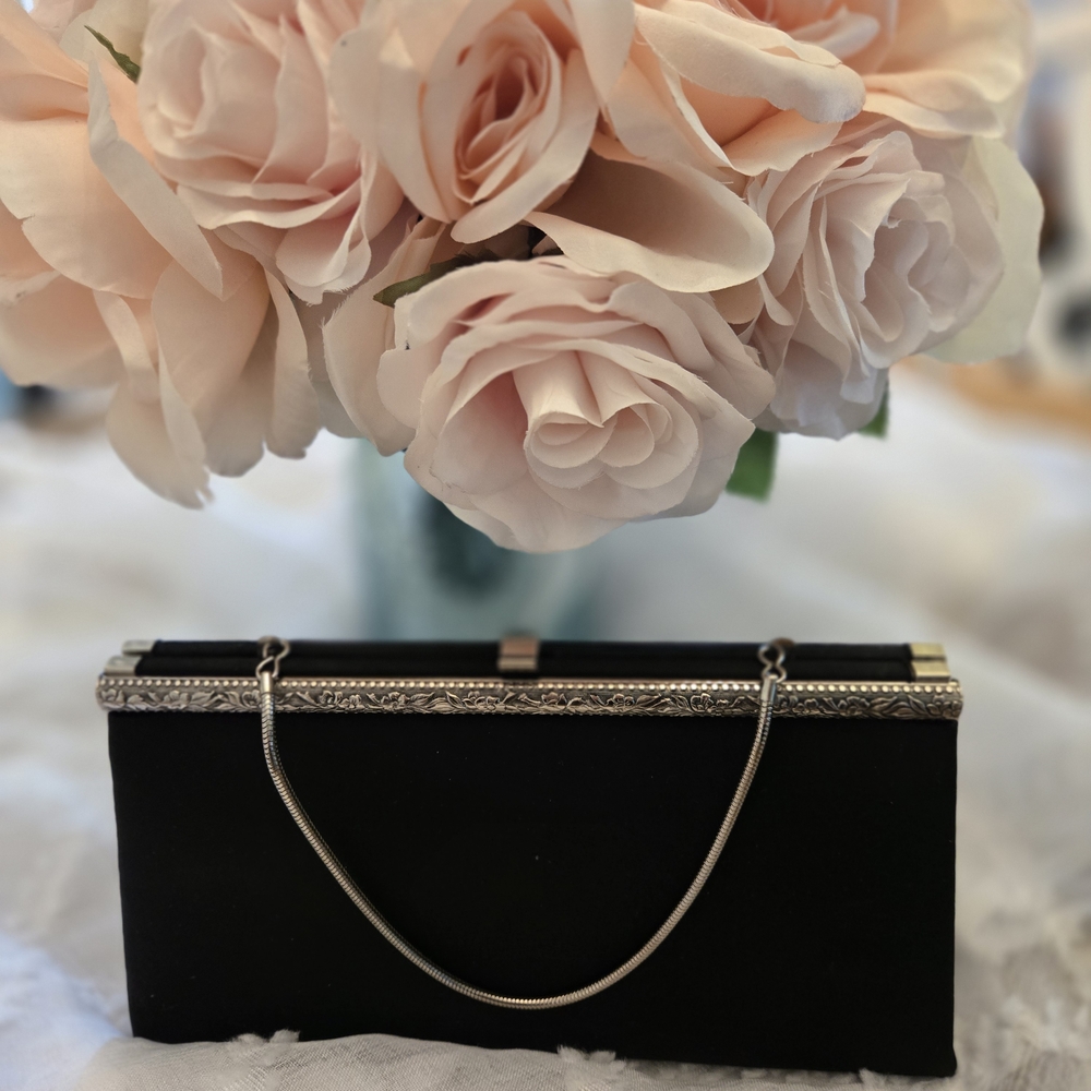 Chic Black Clutch with Silver Accents